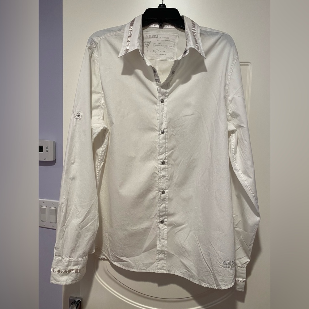 Guess Los Angeles Large size Buttoned down shirt, Color- White,Size-Large